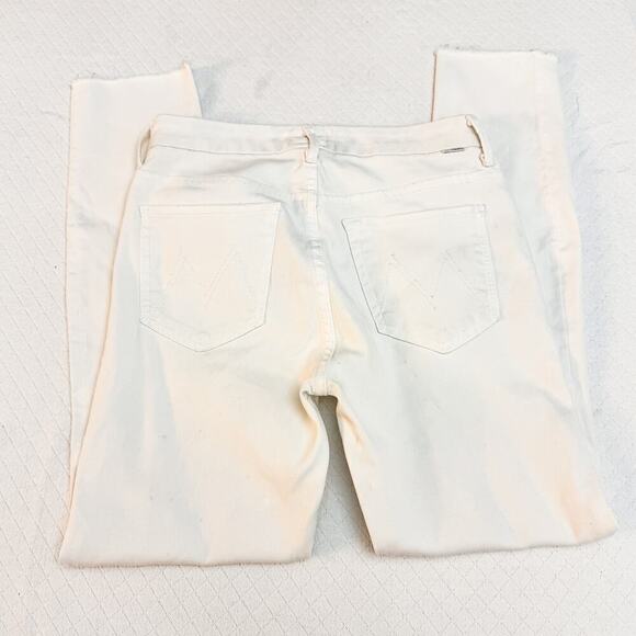 Mother High Waisted Looker Ankle Fray Glass Slipper White Denim Jeans Size 27 - Picture 5 of 11